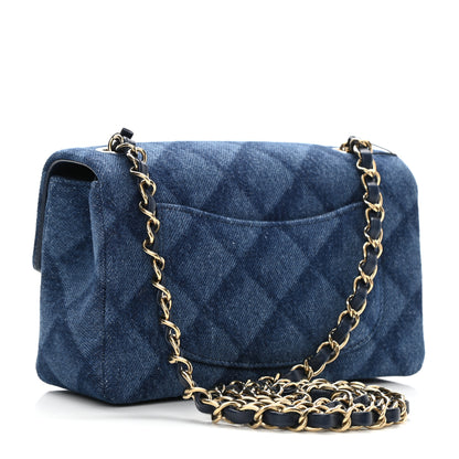 Chanel Printed Denim Quilted Mini Rectangular Flap Dark Blue 3 of 8