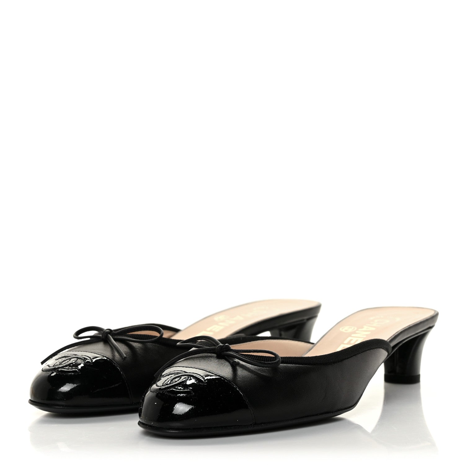 Chanel Lambskin Patent Cap Toe CC Mules 37 Black 3 of 9