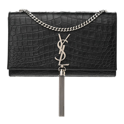 Saint Laurent Calfskin Crocodile Embossed Medium Classic Monogram Kate Tassel Satchel Black 1 of 11