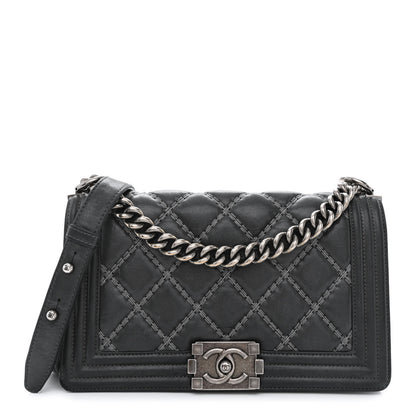 Chanel Iridescent Calfskin Embellished Double Stitch Medium Boy Flap Black 1 of 11