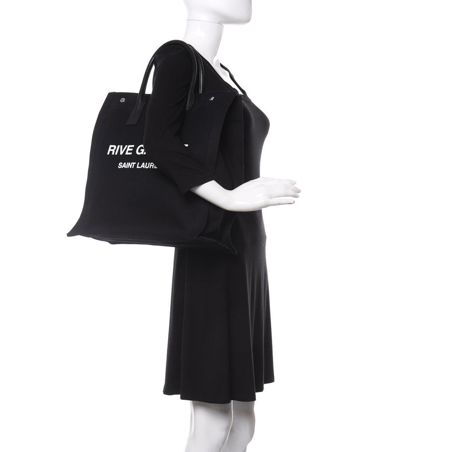 Linen Calfskin Rive Gauche North South Tote Black