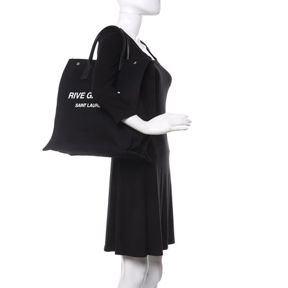 Saint Laurent Linen Calfskin Rive Gauche North South Tote Black 2 of 9