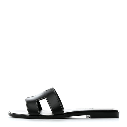 Hermes Box Calfskin Oran Sandals 37 Black 1 of 9