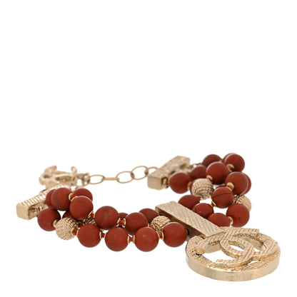 Chanel Beaded Multistrand Drop CC Bracelet Golden Red 1 of 5