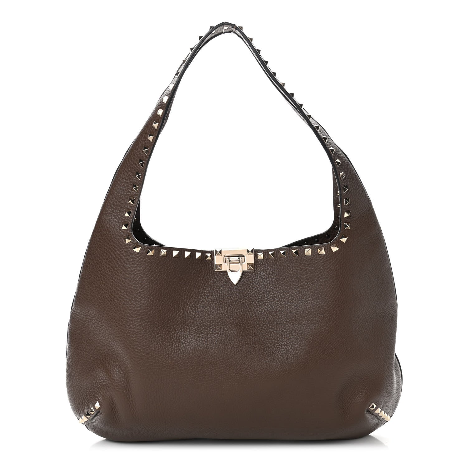 Valentino Garavani Grained Calfskin Large Rockstud Hobo Deep Taupe 1 of 4