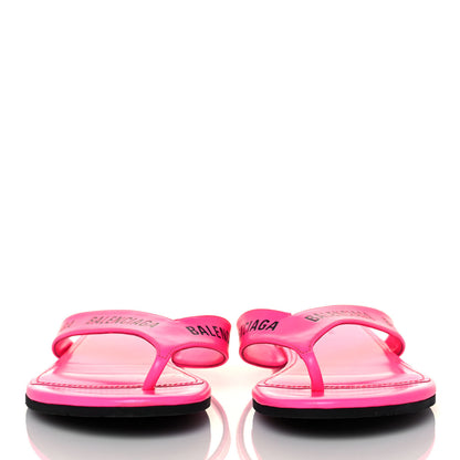 Balenciaga Calfskin Logo Thong Sandals 35 Neon Pink 2 of 13