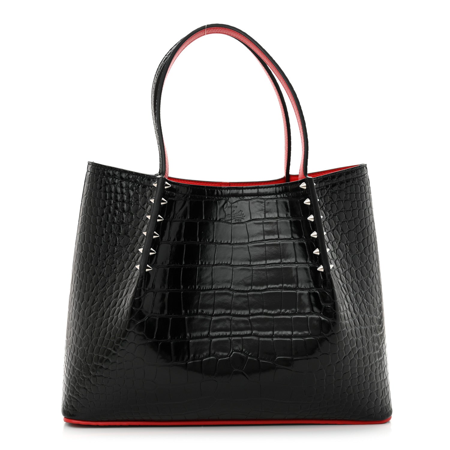 Christian Louboutin Calfskin Crocodile Embossed Spikes Small Cabarock Black 1 of 9
