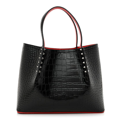 Christian Louboutin Calfskin Crocodile Embossed Spikes Small Cabarock Black 1 of 9