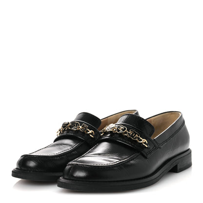Chanel Calfskin Enamel Charms Mocassin Loafers 39.5 Black 7 of 24