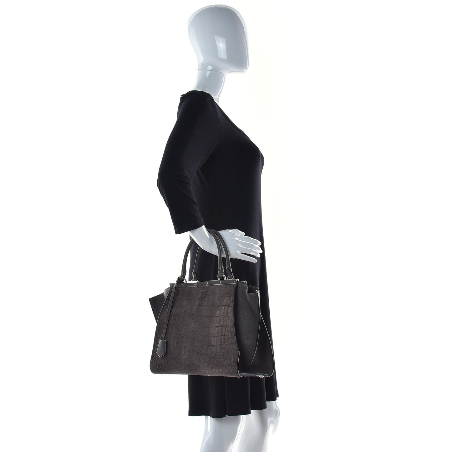 Vitello Pelo Flamingo Crocodile Embossed Petite 3Jours Tote Carbone