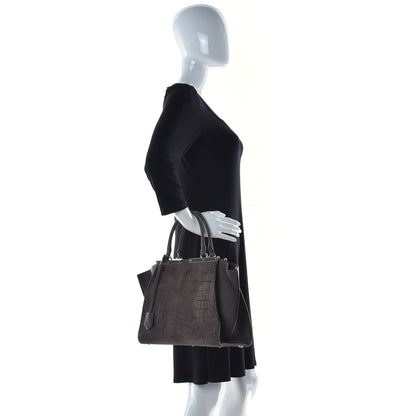 Fendi Vitello Pelo Flamingo Crocodile Embossed Petite 3Jours Tote Carbone 2 of 13