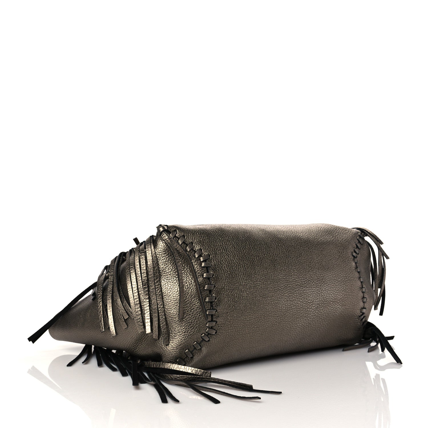 Valentino Garavani Metallic Grained Calfskin C-Rockee Fringe Tote Sasso 4 of 9