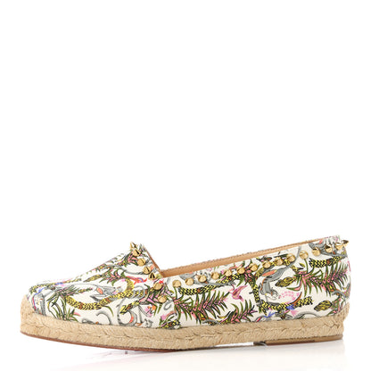 Christian Louboutin Canvas Loubi Jungle Print Ares Spikes Flat Espadrilles 36 Ivory Gold 1 of 8
