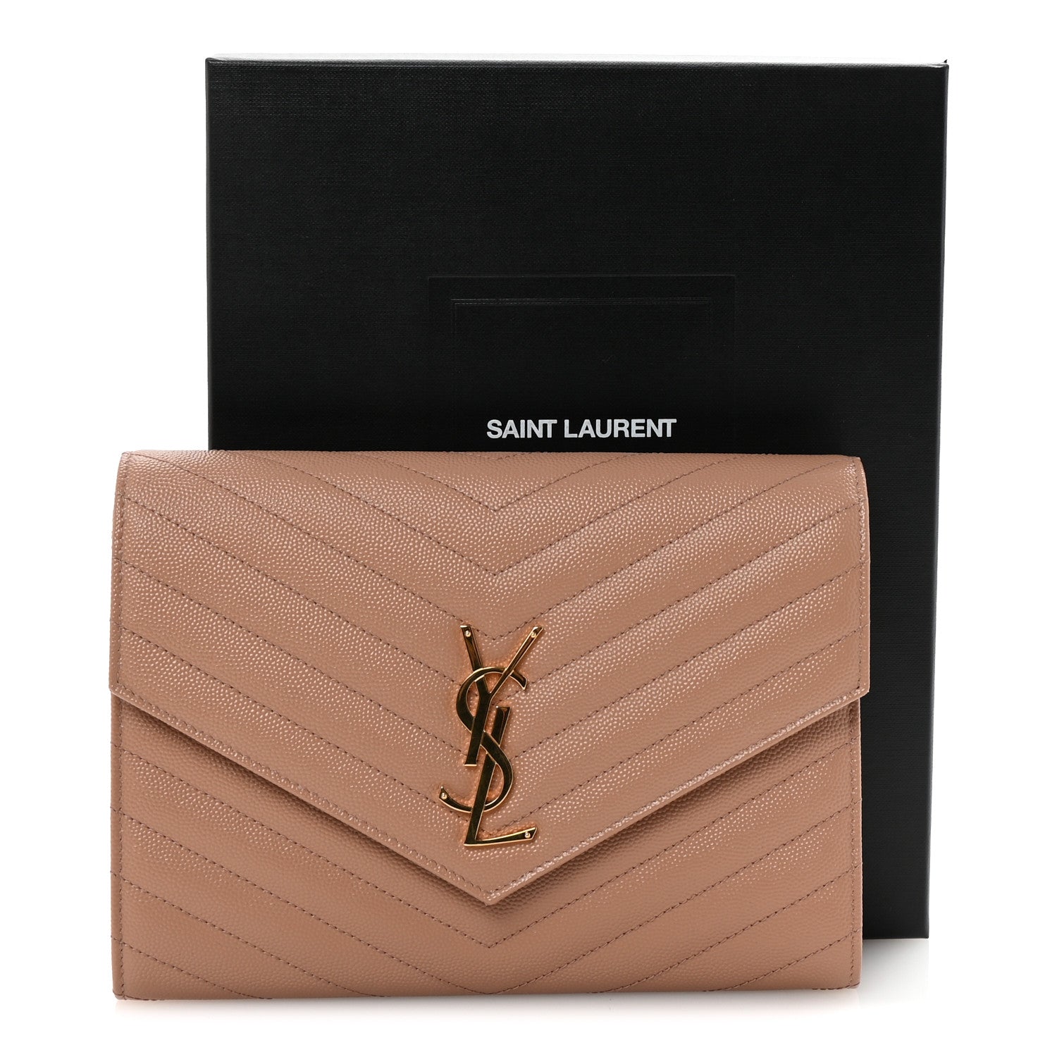 Saint Laurent Grain De Poudre Matelasse Chevron Monogram Envelope Vintage Peach 8 of 8