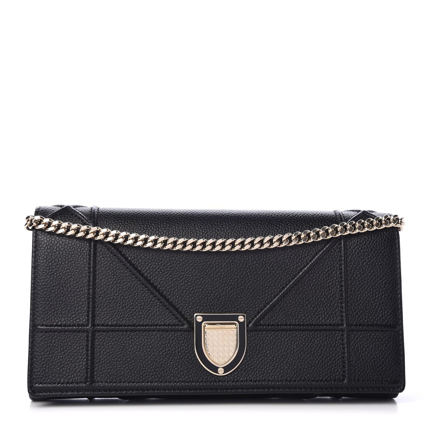 Grained Calfskin Diorama Croisiere Chain Wallet Black