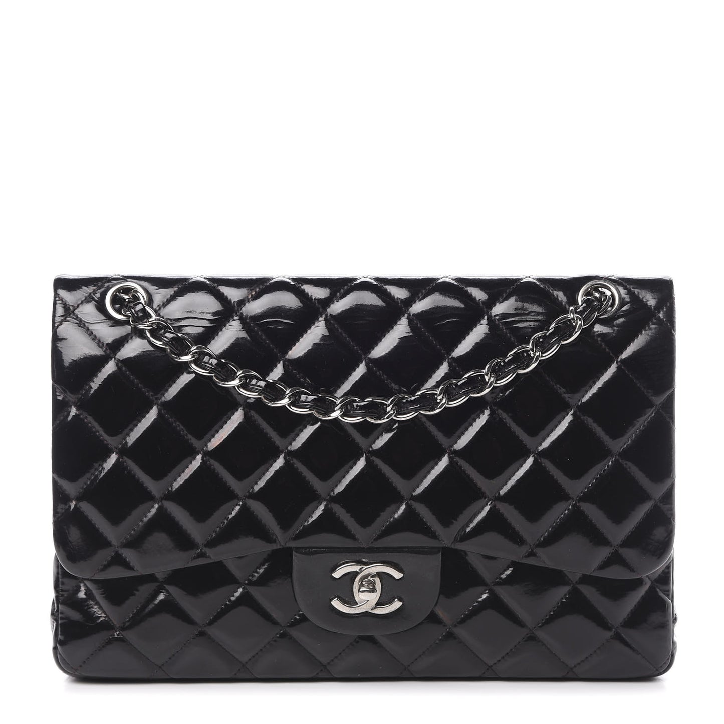 Patent Quilted Jumbo Double Flap Black