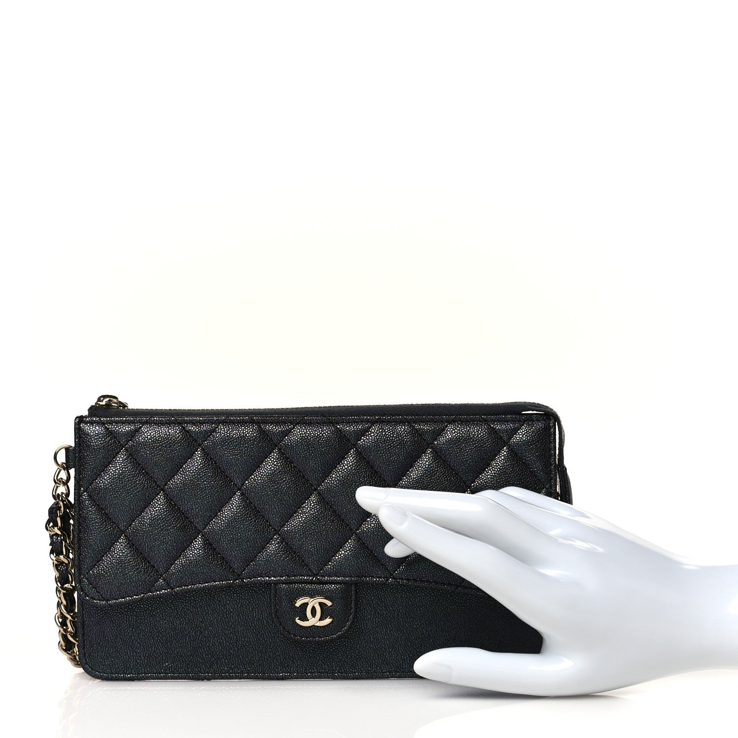 Chanel Iridescent Caviar Quilted Classic Pouch With Handle Black 3 of 10
