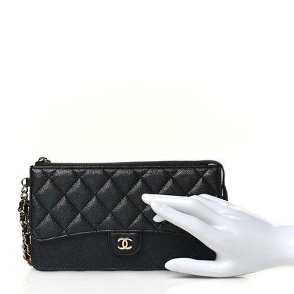 Chanel Iridescent Caviar Quilted Classic Pouch With Handle Black 3 of 10