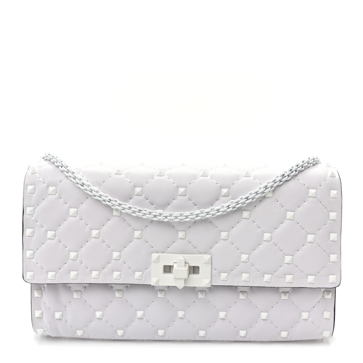 Valentino Garavani Lambskin Free Rockstud Spike Wallet on Chain Optic White 1 of 10