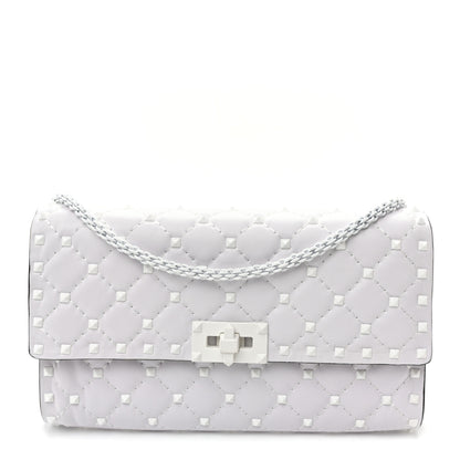 Valentino Garavani Lambskin Free Rockstud Spike Wallet on Chain Optic White 1 of 10