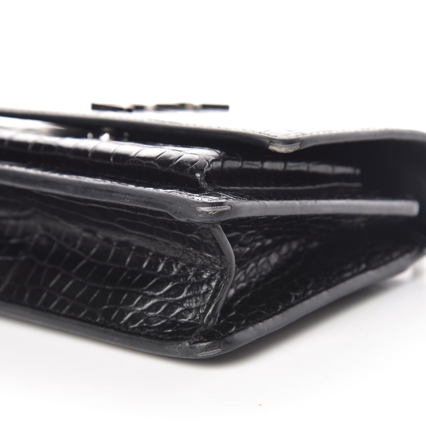 Calfskin Crocodile Embossed Monogram Sunset Chain Wallet Black