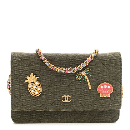 Chanel Canvas Quilted Coco Cuba Charms Wallet On Chain WOC Khaki 1 of 11