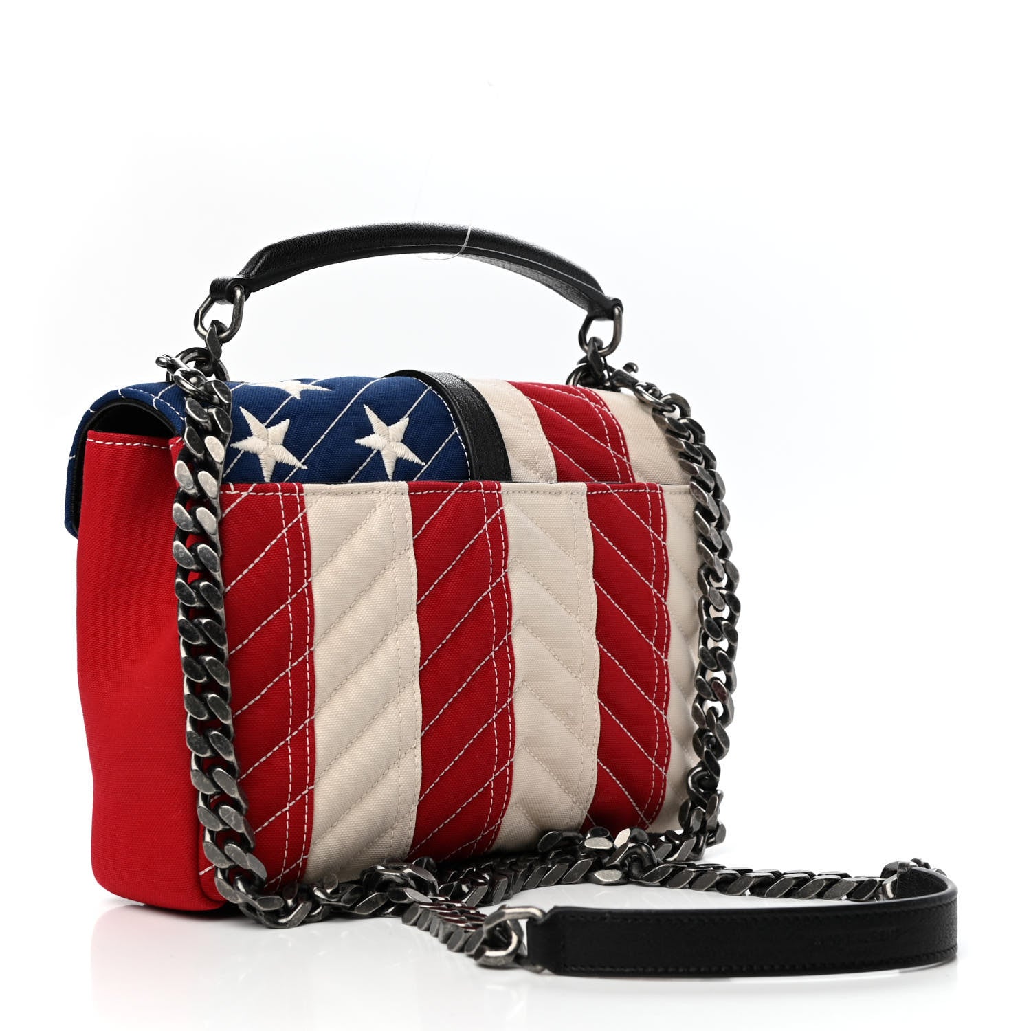 Saint Laurent Canvas Matelasse Chevron American Flag Monogram Medium College Bag Red Blue 3 of 11
