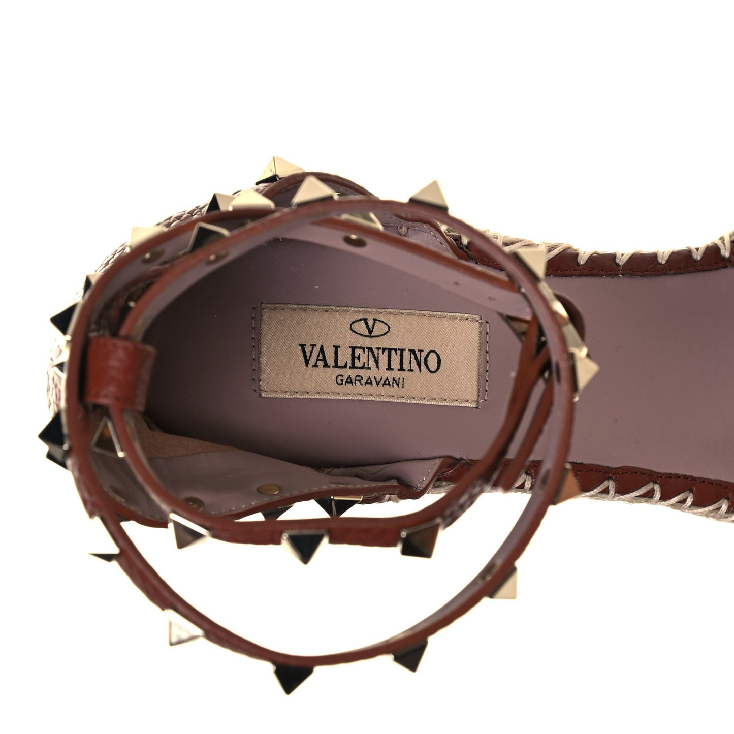 Grained Calfskin Rockstud Ankle Wrap Espadrille 15/85mm Wedges 39 Cuoio