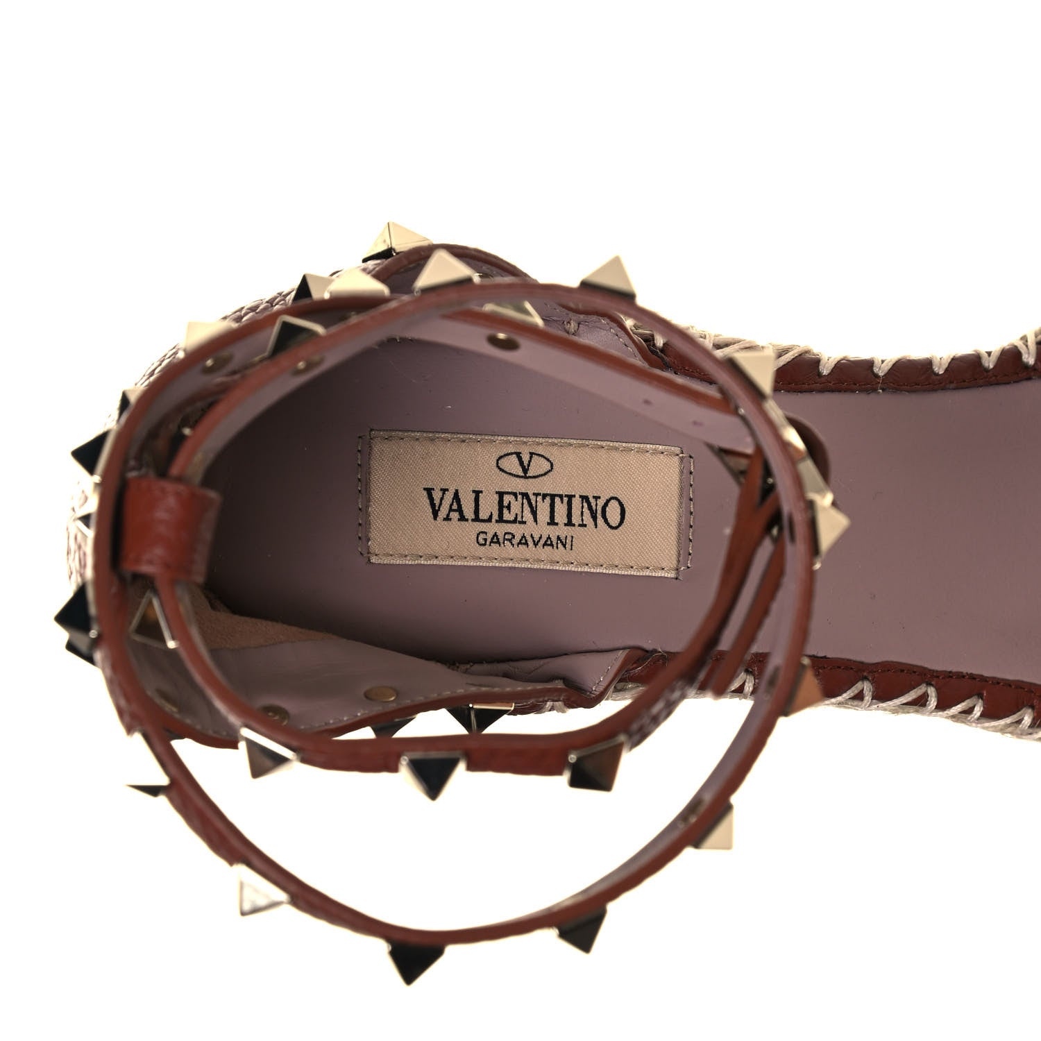 Valentino Garavani Grained Calfskin Rockstud Ankle Wrap Espadrille 15/85mm Wedges 39 Cuoio 7 of 7