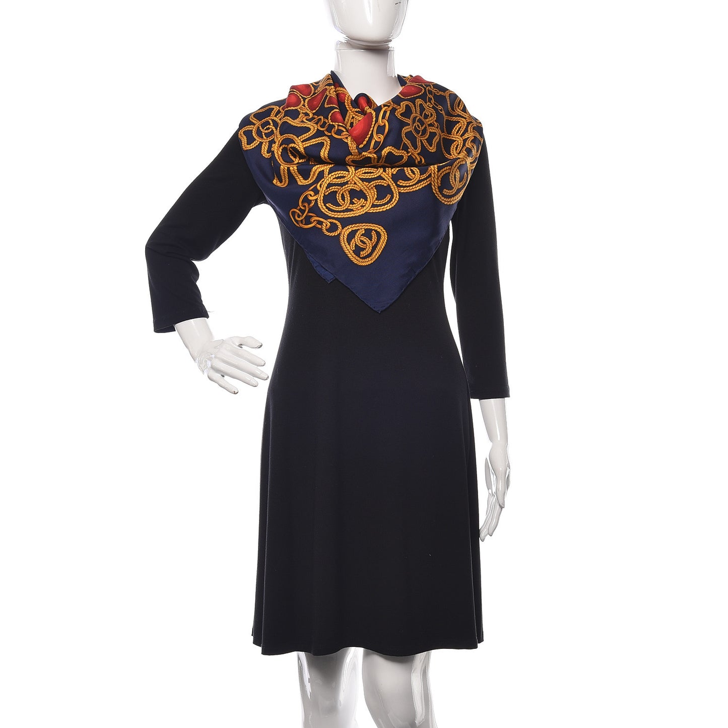 Silk Chain Scarf Navy Multicolor