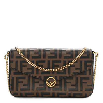 Fendi Vitello Soft F is Fendi Bi-Color FF 1974 Embossed Envelope Wallet on Chain Maya Black 1 of 9