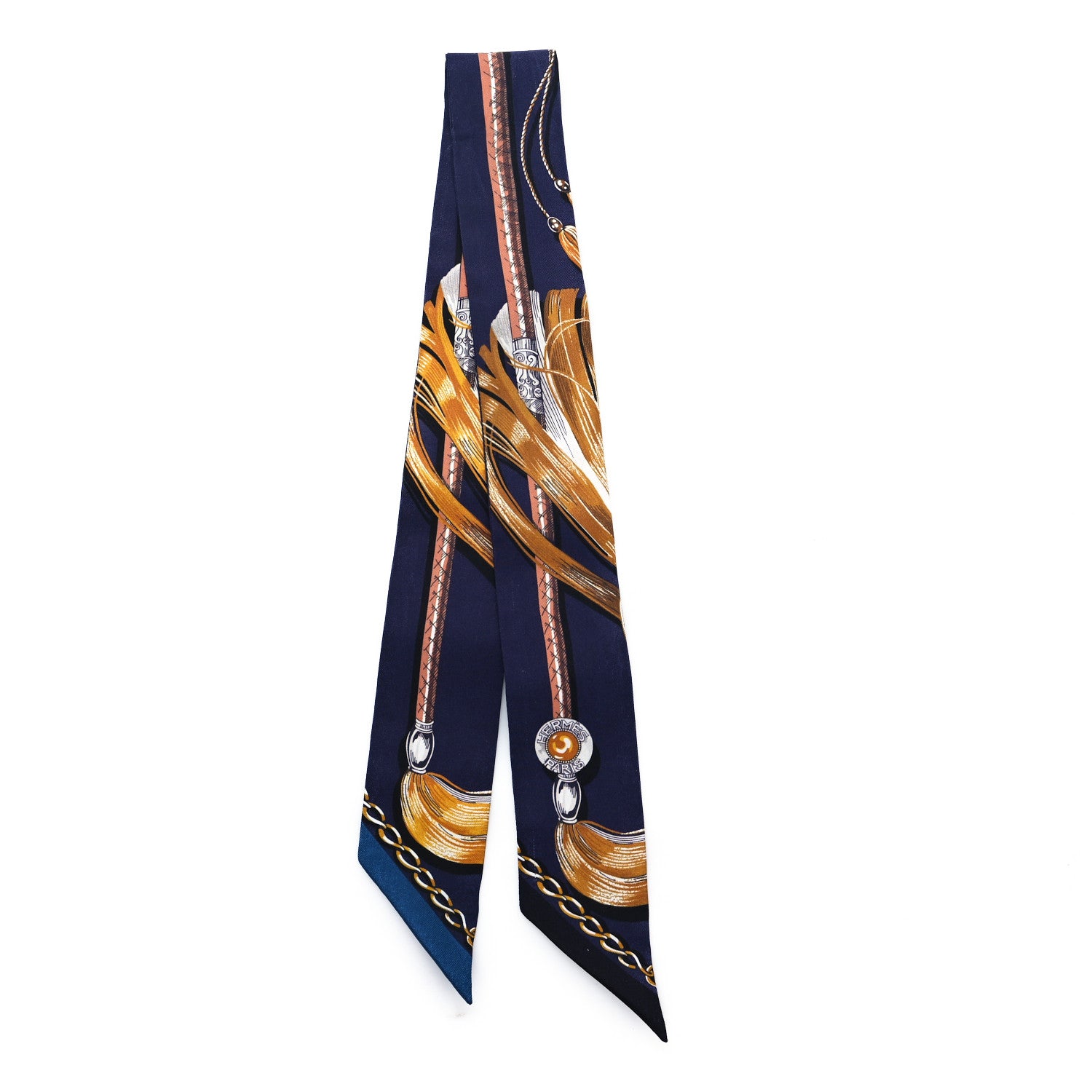 Hermes Silk Cavalcades Twilly Marine Caramel White 2 of 4