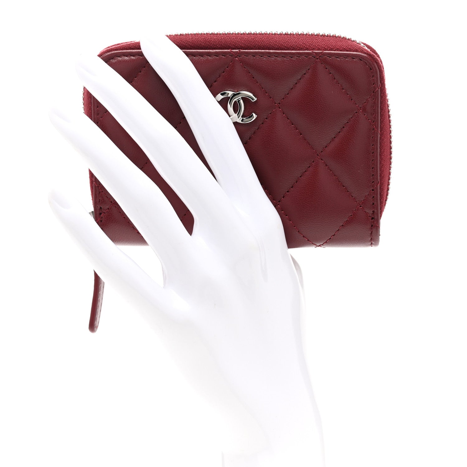 Chanel Lambskin Quilted Zip Around Coin Purse Wallet Burgundy 2 of 8