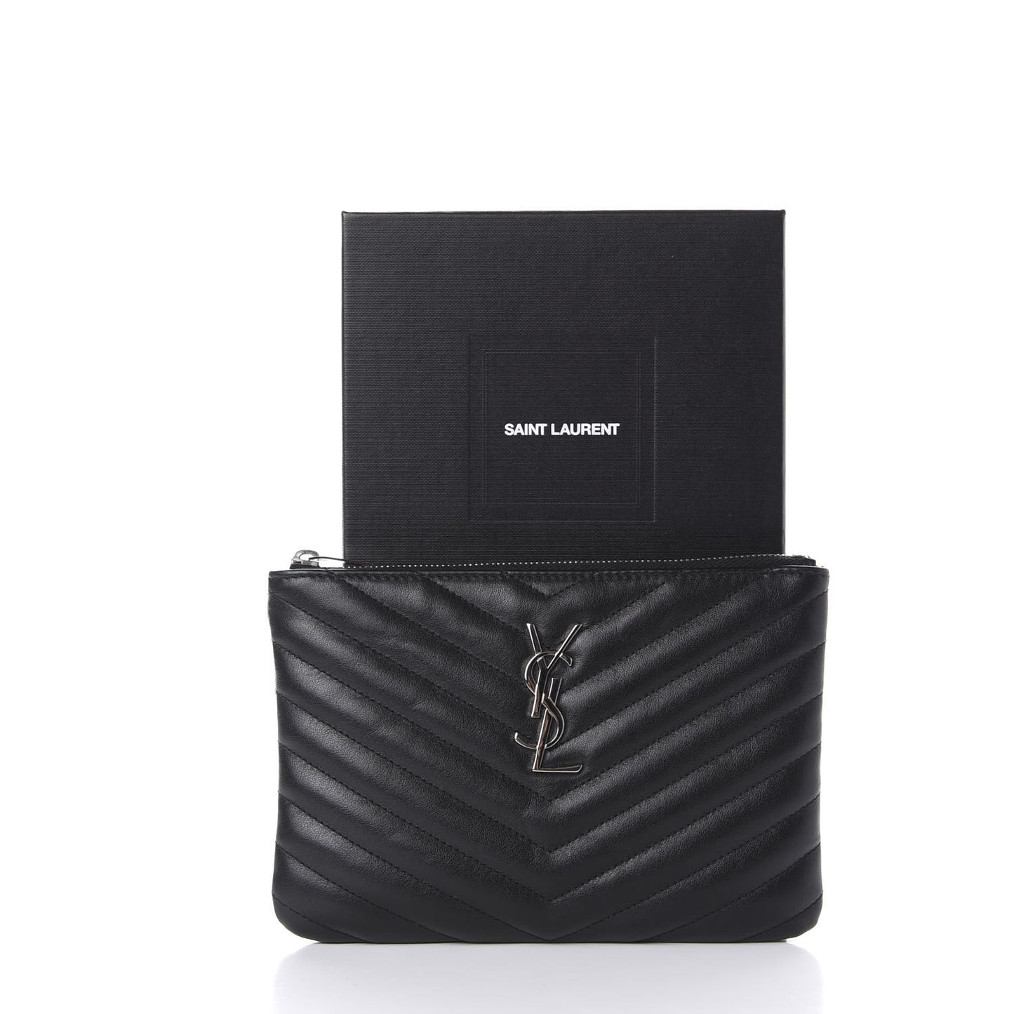 Calfskin Matelasse Chevron Monogram Pouch Black