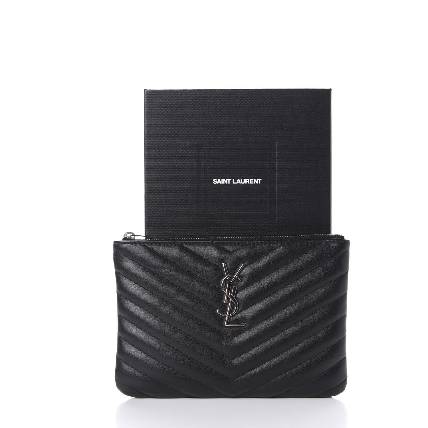 Saint Laurent Calfskin Matelasse Chevron Monogram Pouch Black 8 of 8
