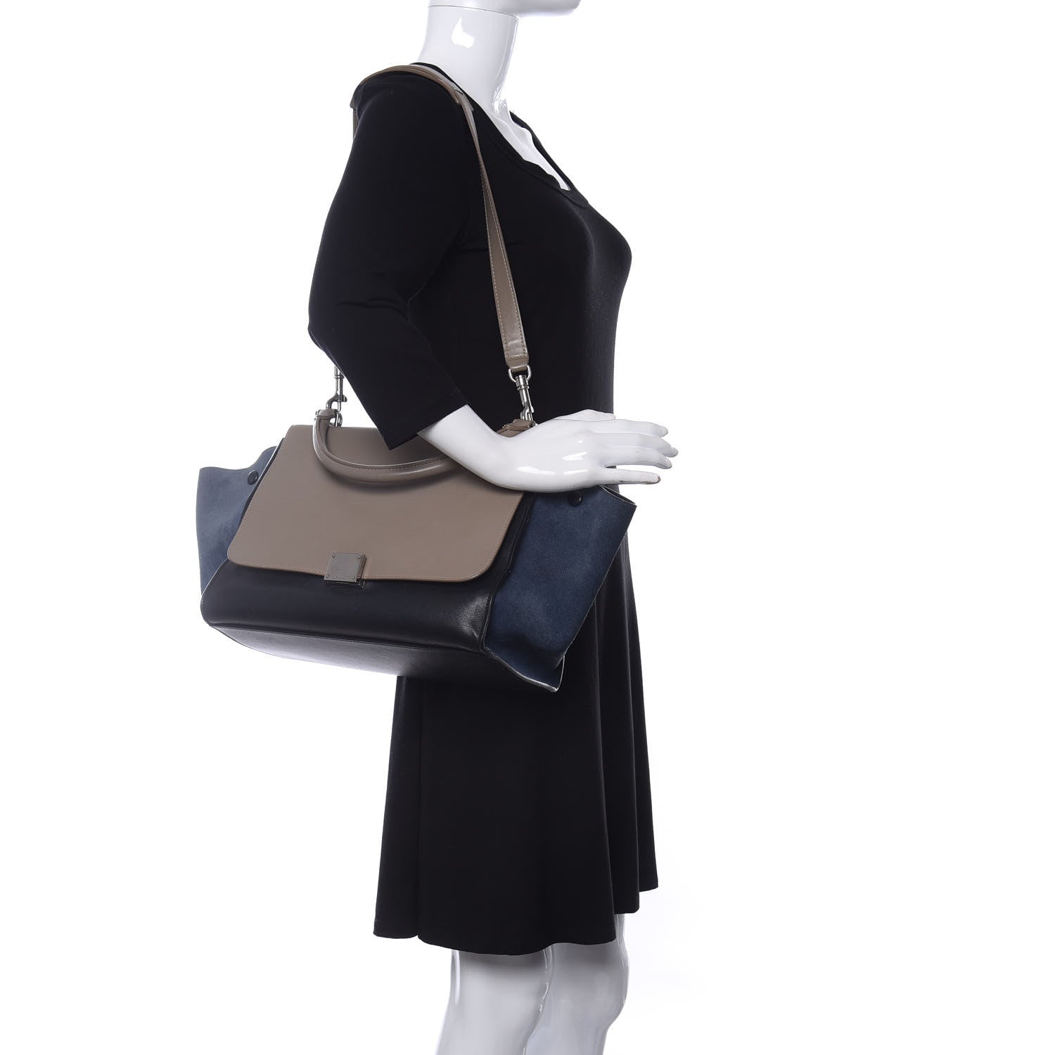 Celine Calfskin Suede Medium Tri-color Trapeze Sand 2 of 9