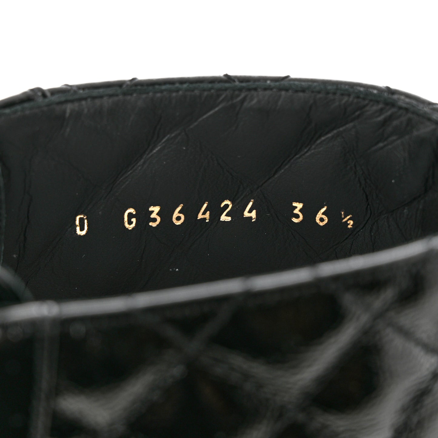 Shiny Calfskin Quilted Lace Up Combat Boots 36.5 Black