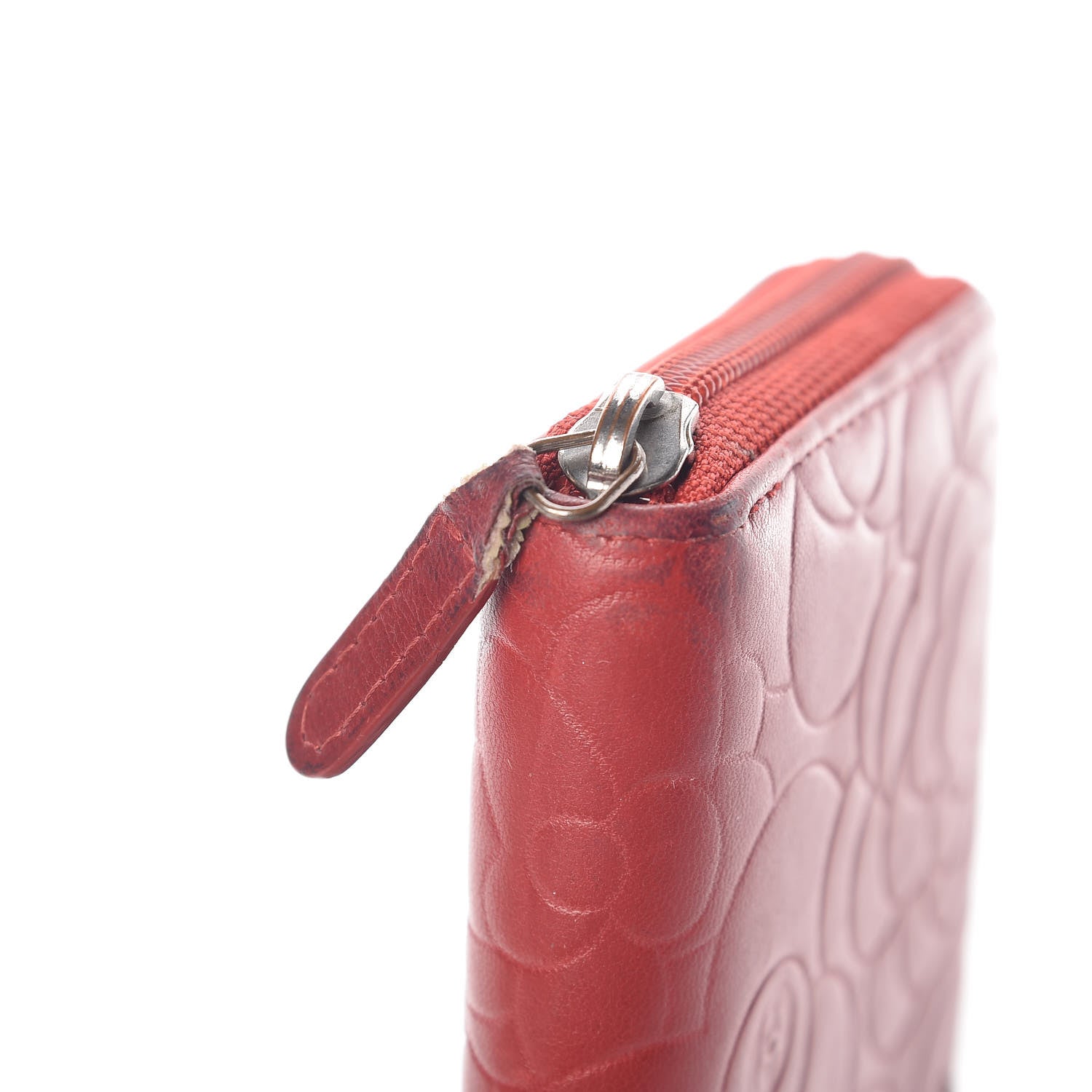 Chanel Lambskin Camellia Embossed Zip Around Large Gusset Wallet Red 11 of 14