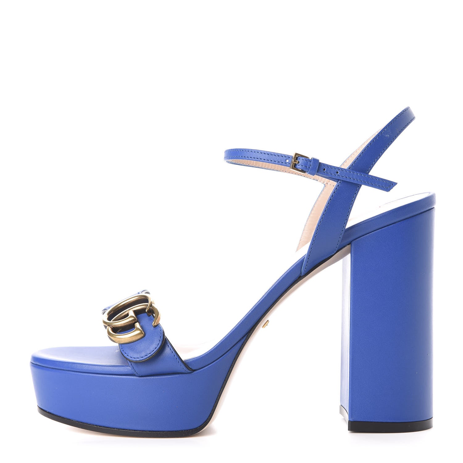 Gucci Calfskin GG Marmont Ankle Wrap 30/115mm Platform Sandals 39 Bright Blue 1 of 10