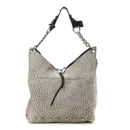 Jimmy Choo Washed Grainy Lambskin Studded Raven Hobo White Black 1 of 7