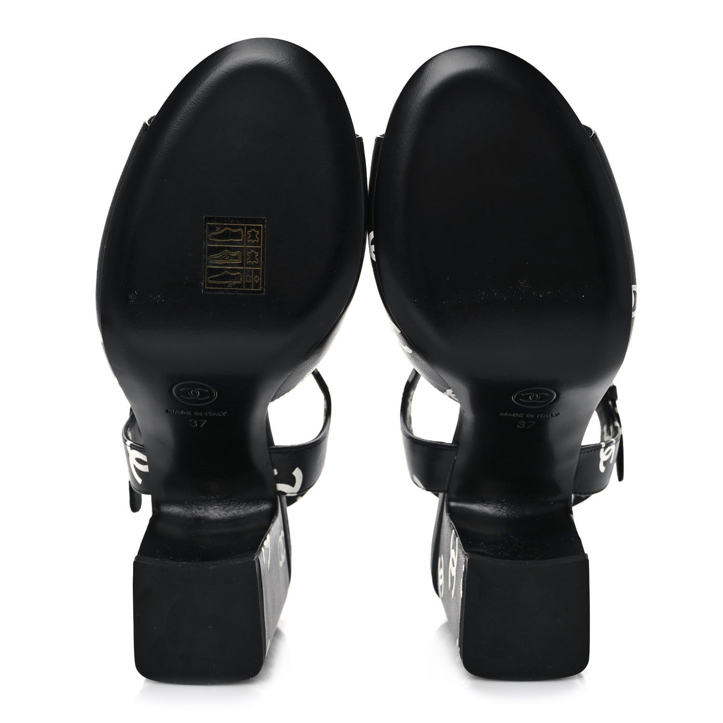 Printed Lambskin CC Sandals 37 Black White