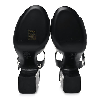 Chanel Printed Lambskin CC Sandals 37 Black White 5 of 9