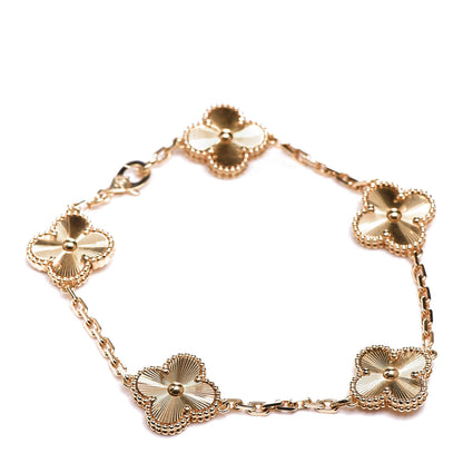 Van Cleef & Arpels 18K Yellow Gold 5 Motifs Guilloche Vintage Alhambra Bracelet 1 of 6