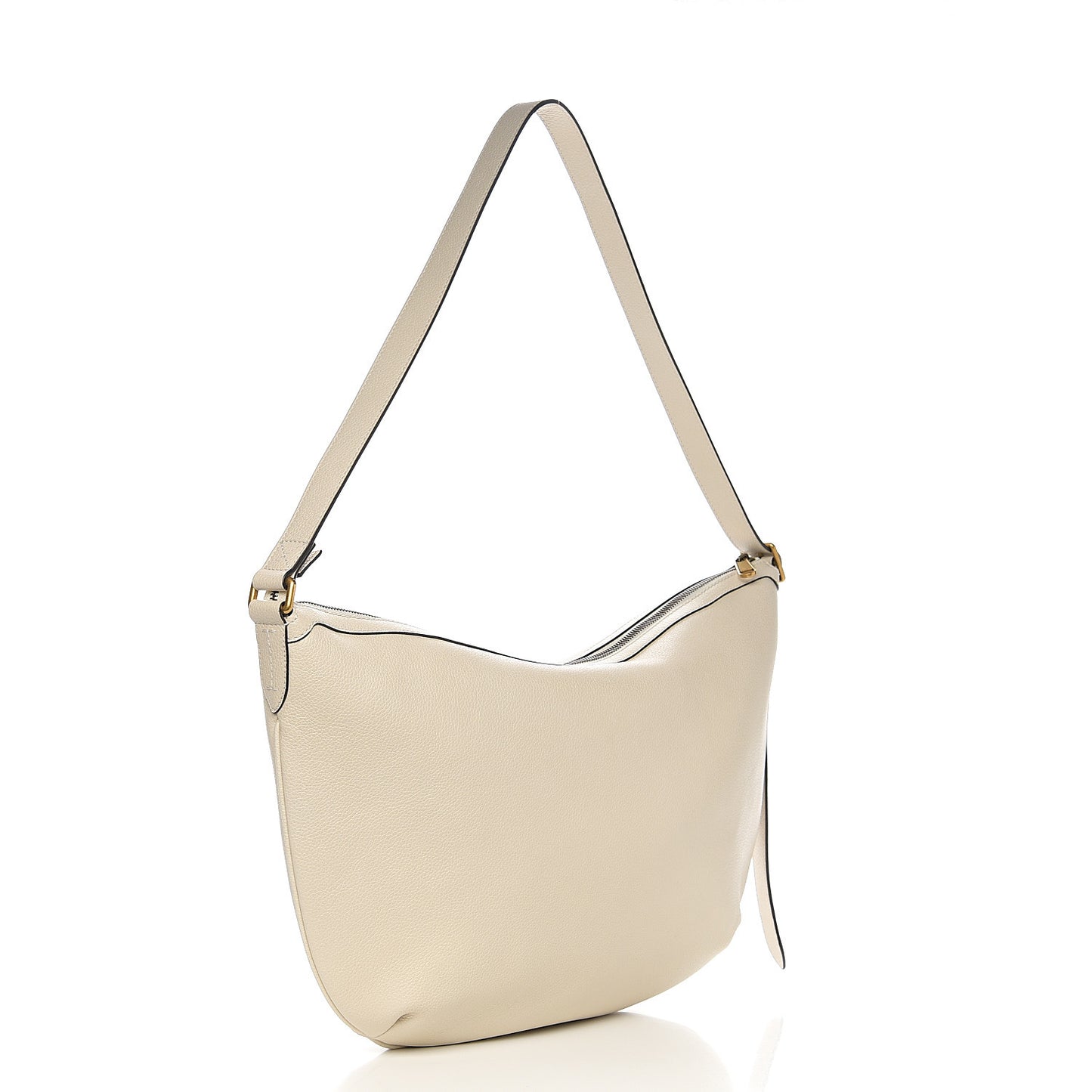 Grained Calfskin Logo Half Moon Hobo White