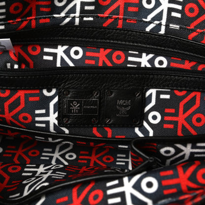 MCM X Ekocycle Monogram Coated Canvas Studded Messenger Bag Red 7 of 13