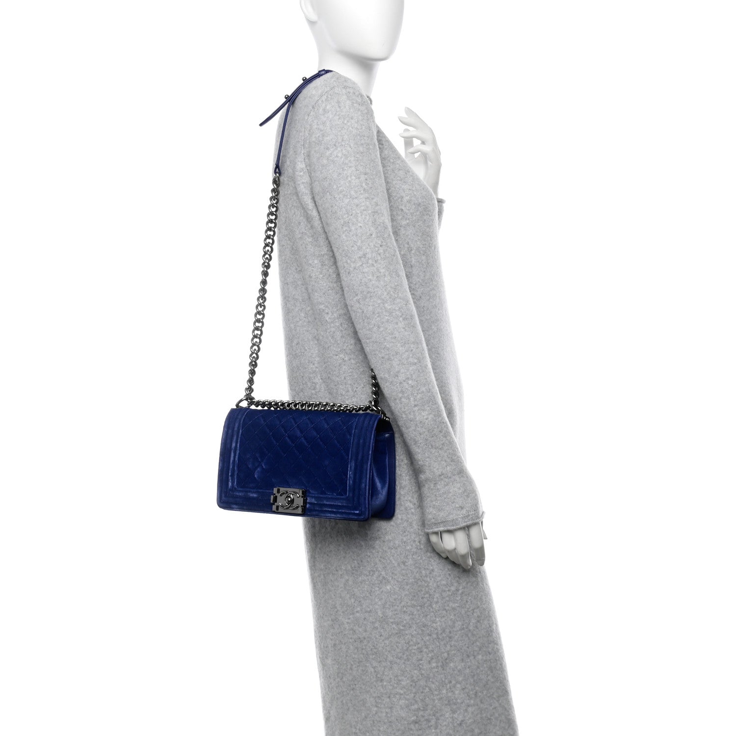 Chanel Velvet Quilted Medium Boy Flap Blue 2 of 10
