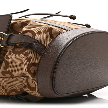Gucci Monogram Jumbo GG Textured Dollar Calfskin Web Double Buckle Backpack Camel Ebony New Acero 10 of 11
