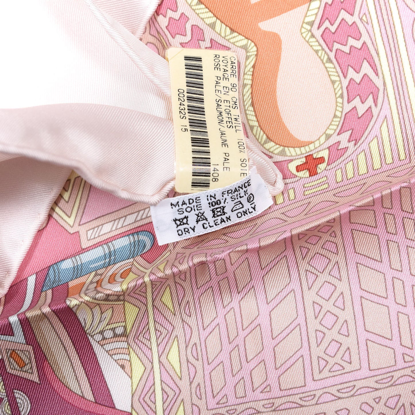 Silk Voyage En Etoffes Scarf 90 Rose Pale Saumon Jaune Pale