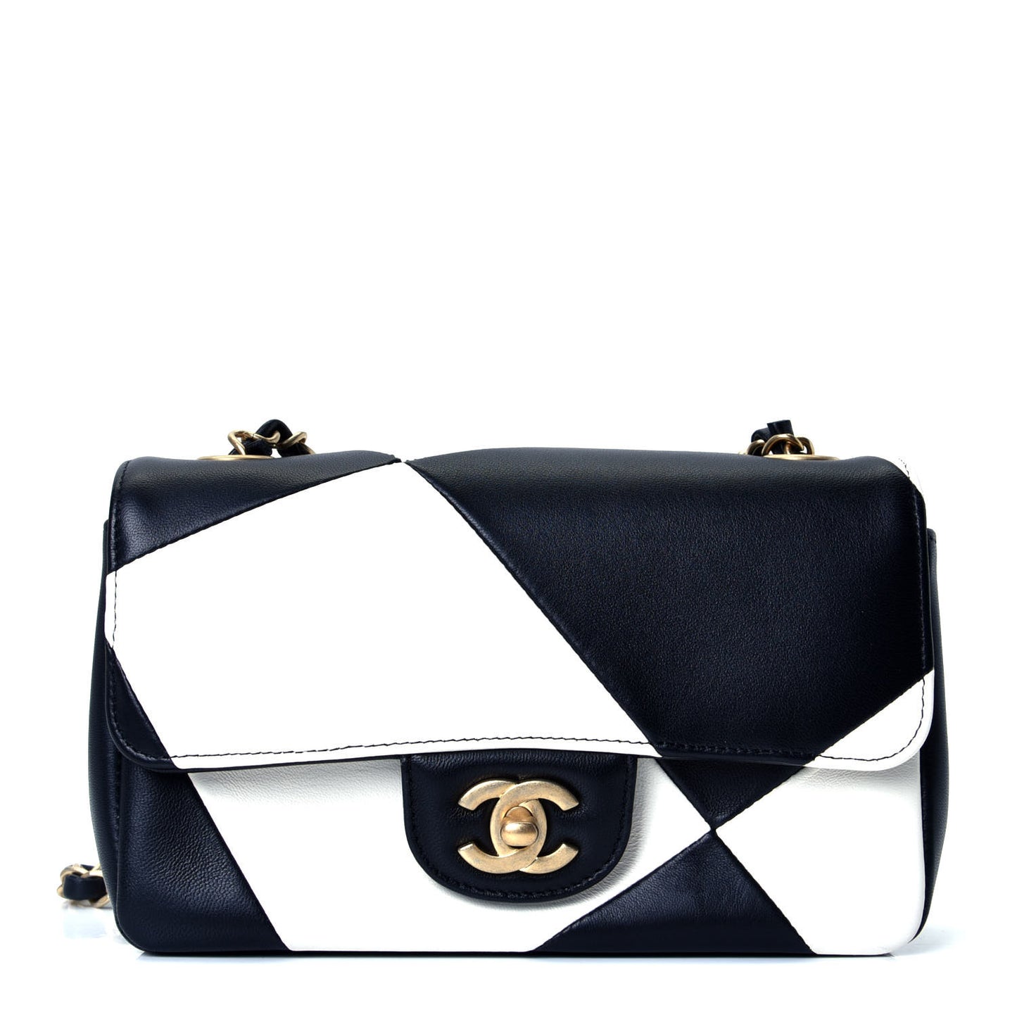 Lambskin Geometric Patchwork Mini Flap Black White