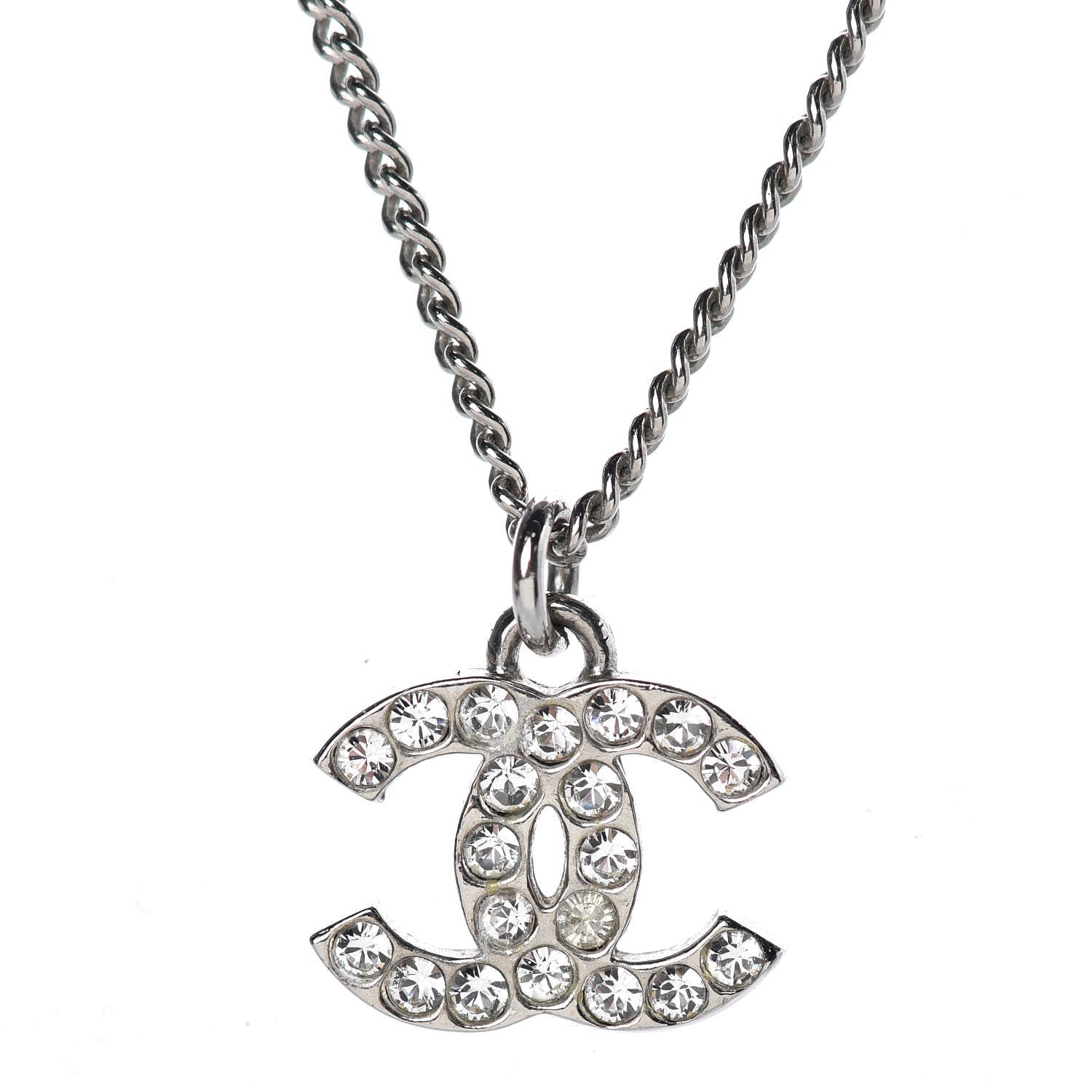 Chanel Crystal Timeless CC Necklace Silver 5 of 5